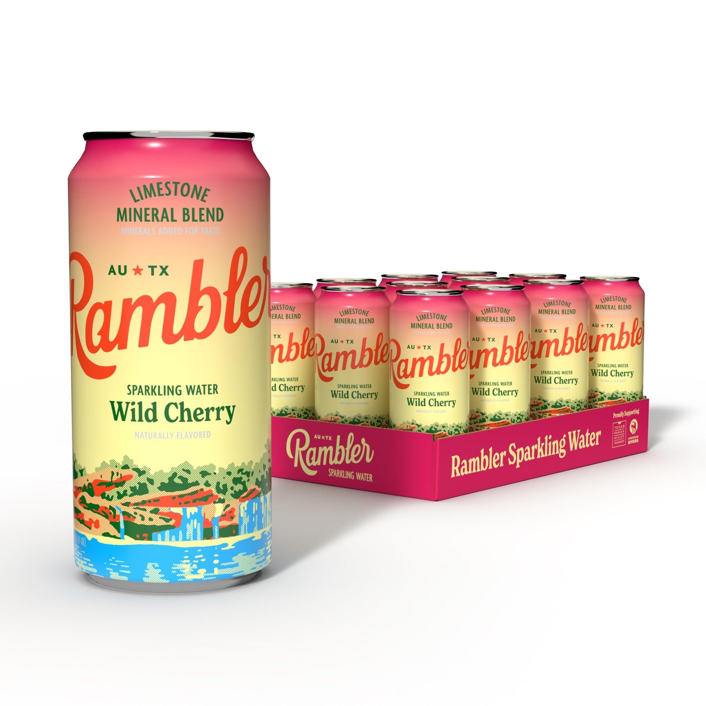 RAMBLER Sparkling Water, Wild Cherry Flavor, 16 Fl Oz Tallboy Cans, 12-Pack
