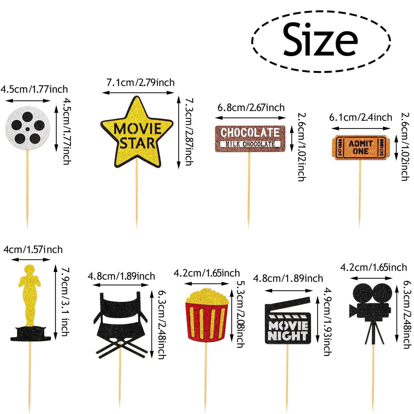 72 Pieces Movie Night Cupcake Toppers Movie Theme Party Picks Movie Party Supplies Decorations For Wedding Birthday Party, 9 Sty