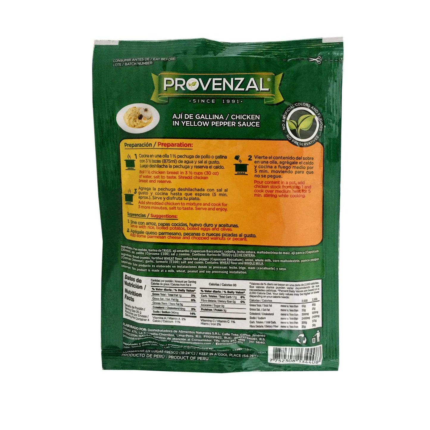 Aji De Gallina Provenzal 3 Pack Of 3.5 Oz Each - 3 Sobres By Provenzal