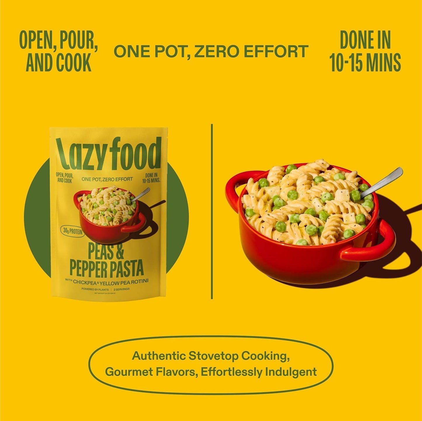 Lazy Food Gluten Free Pasta Meal - Vegan Peas and Pepper Pasta Meal with Chickpea and Yellow Pea Rotini, 1 Packs - 2 Serving