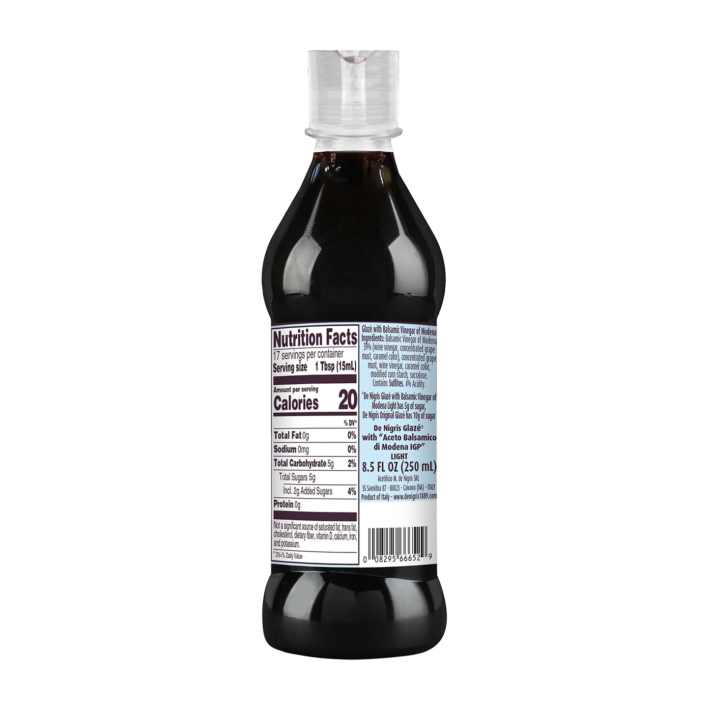 De Nigris Low Sugar Glaze With Balsamic Vinegar Of Modena 8 5 Oz (250ml) | Balsamic Glaze with Balsamic Vinegar From Modena Italy | Glaze Balsamic Vinegar