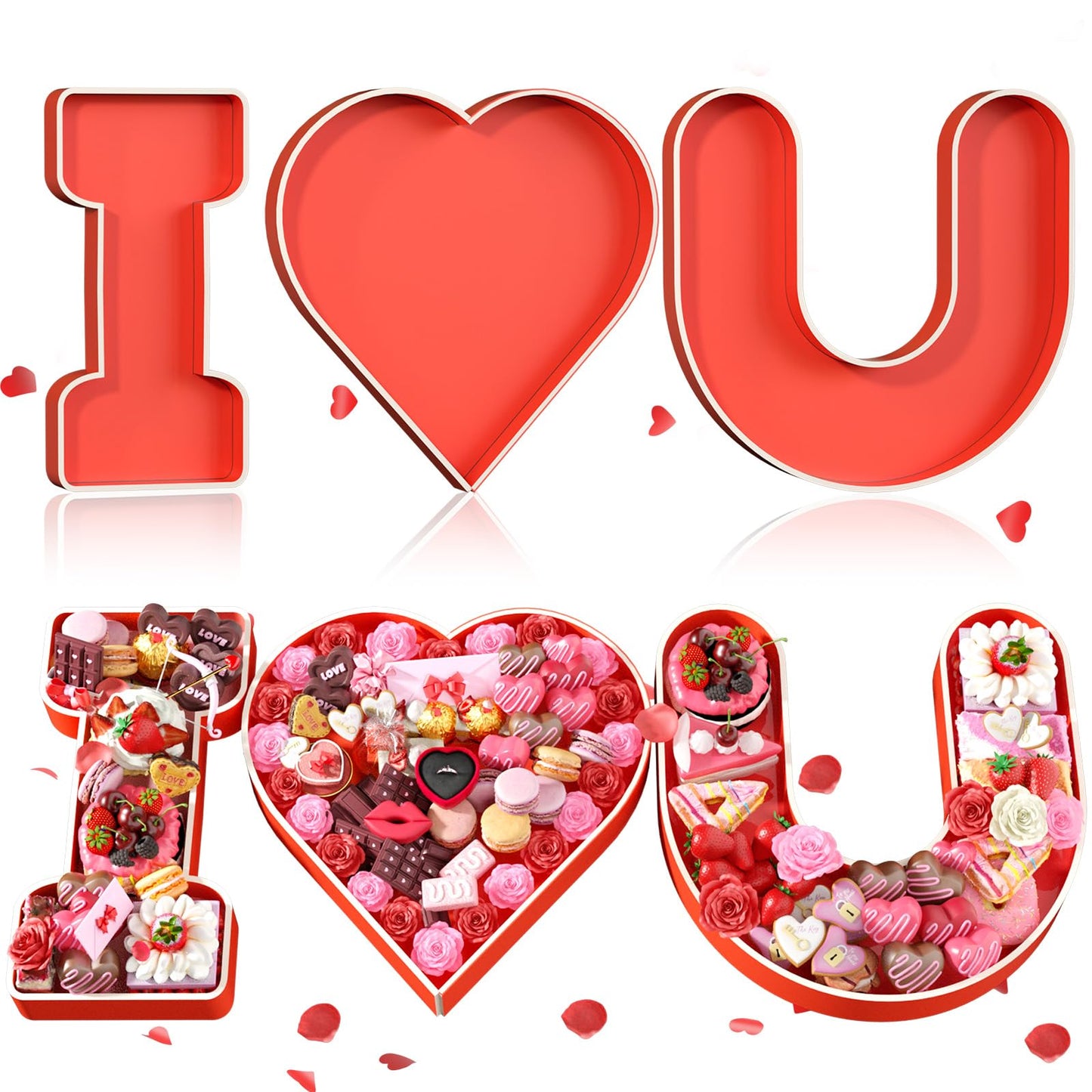 Valentines Charcuterie Cardboard Letter I Love U  13.78 Red Heart Shape Fillable Board For Food  Chocolates  Cupcakes  Flowers  Roses  Candies For Girlfriend Wife Date Gift  Valentines Party Decor