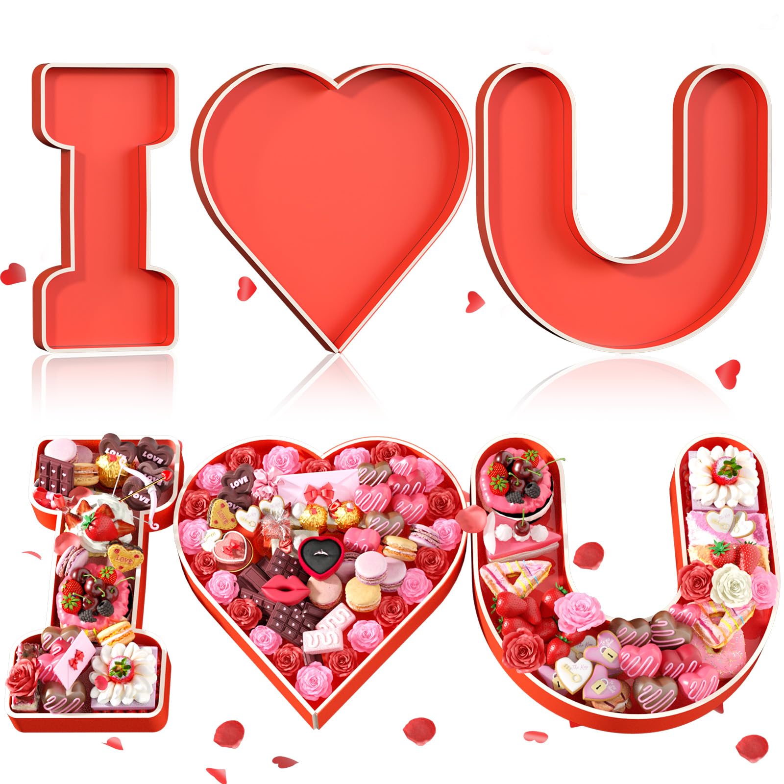 Valentines Charcuterie Cardboard Letter I Love U  13.78 Red Heart Shape Fillable Board For Food  Chocolates  Cupcakes  Flowers  Roses  Candies For Girlfriend Wife Date Gift  Valentines Party Decor