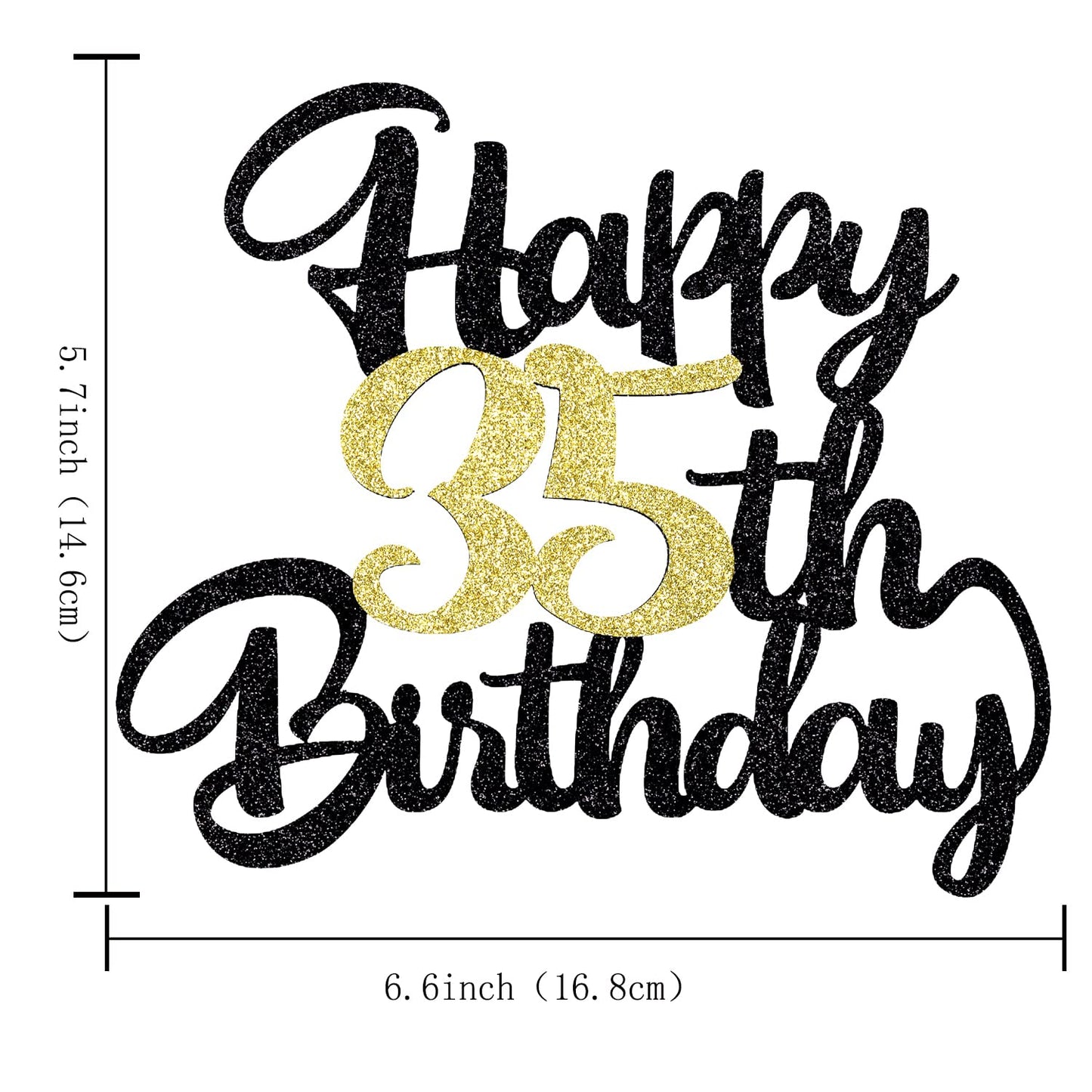 Klionjor 35th Birthday Cake Topper - Black Gold Glitter Cardboard Decoration