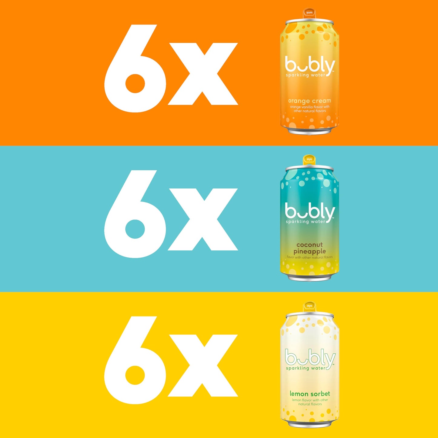 Bubly Sparkling Water Citrus Variety Pack, Zero Sugar, 12 Fl Oz Cans, Pack of 18
