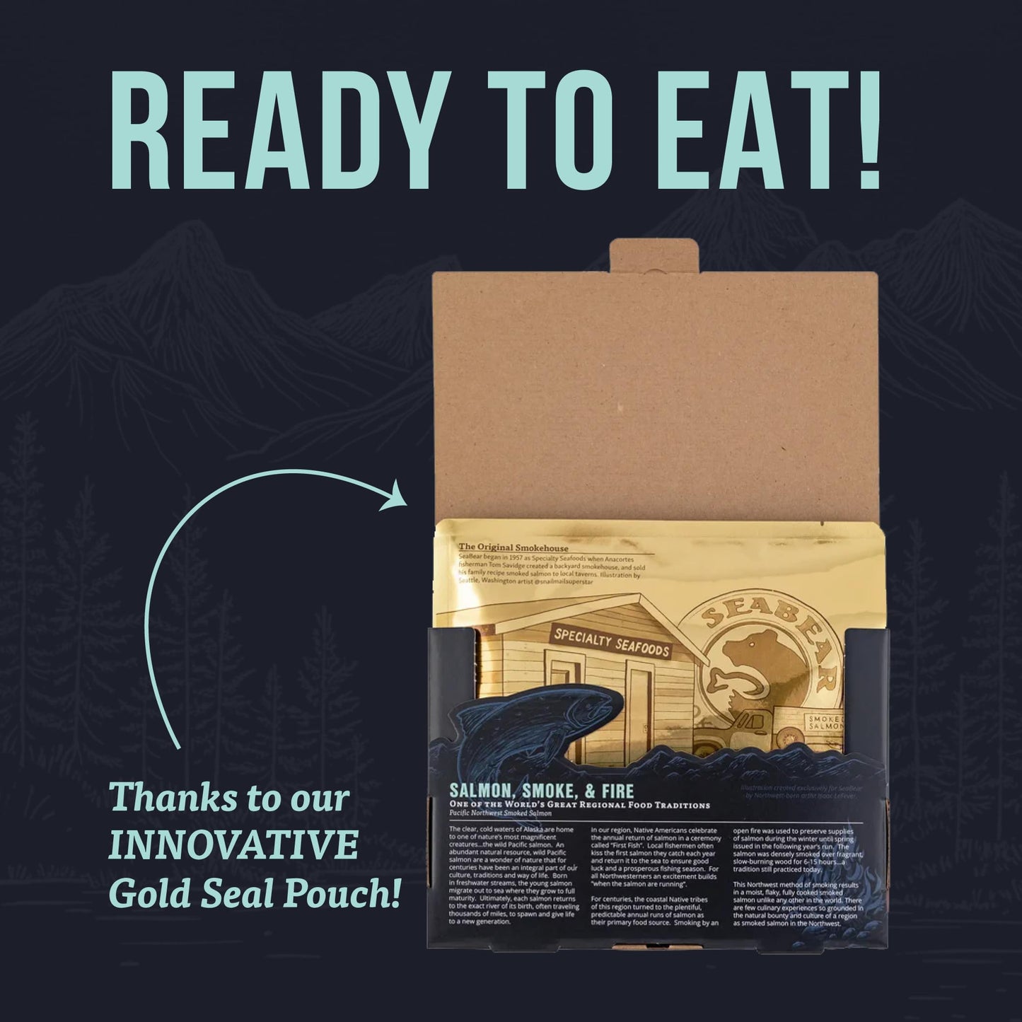 SeaBear Smoked Salmon Gift Box, Wild Alaska Sockeye, Pink & Coho, 18oz (Pack of 4) Fillets, Ready to Eat, Shelf Stable
