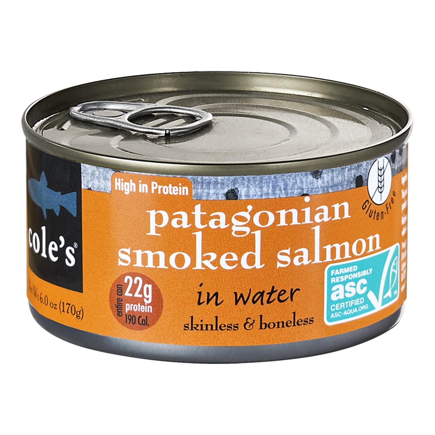 Coles Patagonian Smoked Salmon in Water, Applewood Flavor, Boneless, Skinless, 6 oz Container, Pack of 1