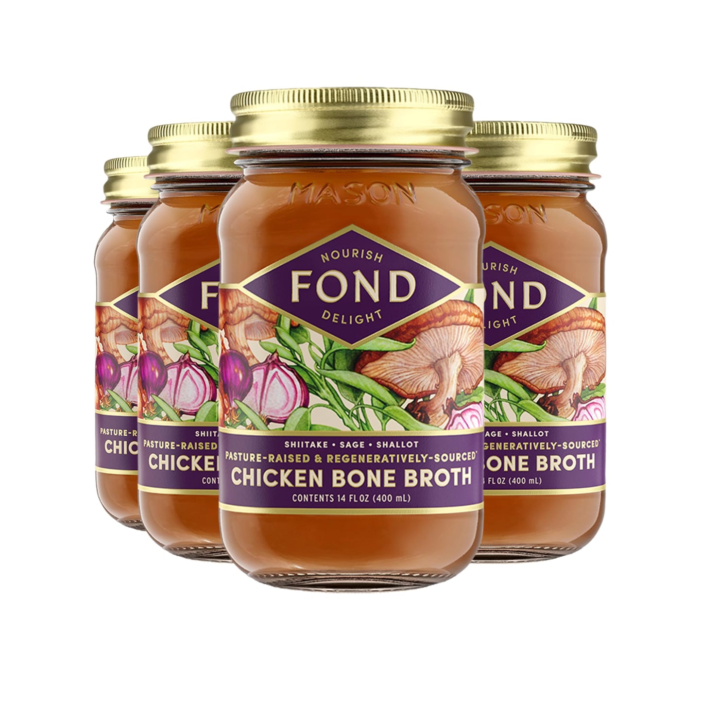 FOND Regenerative Pasture-Raised Chicken Bone Broth Infused with Organic Shiitake & Sage - Slow-Simmered Chicken Broth for Rich 