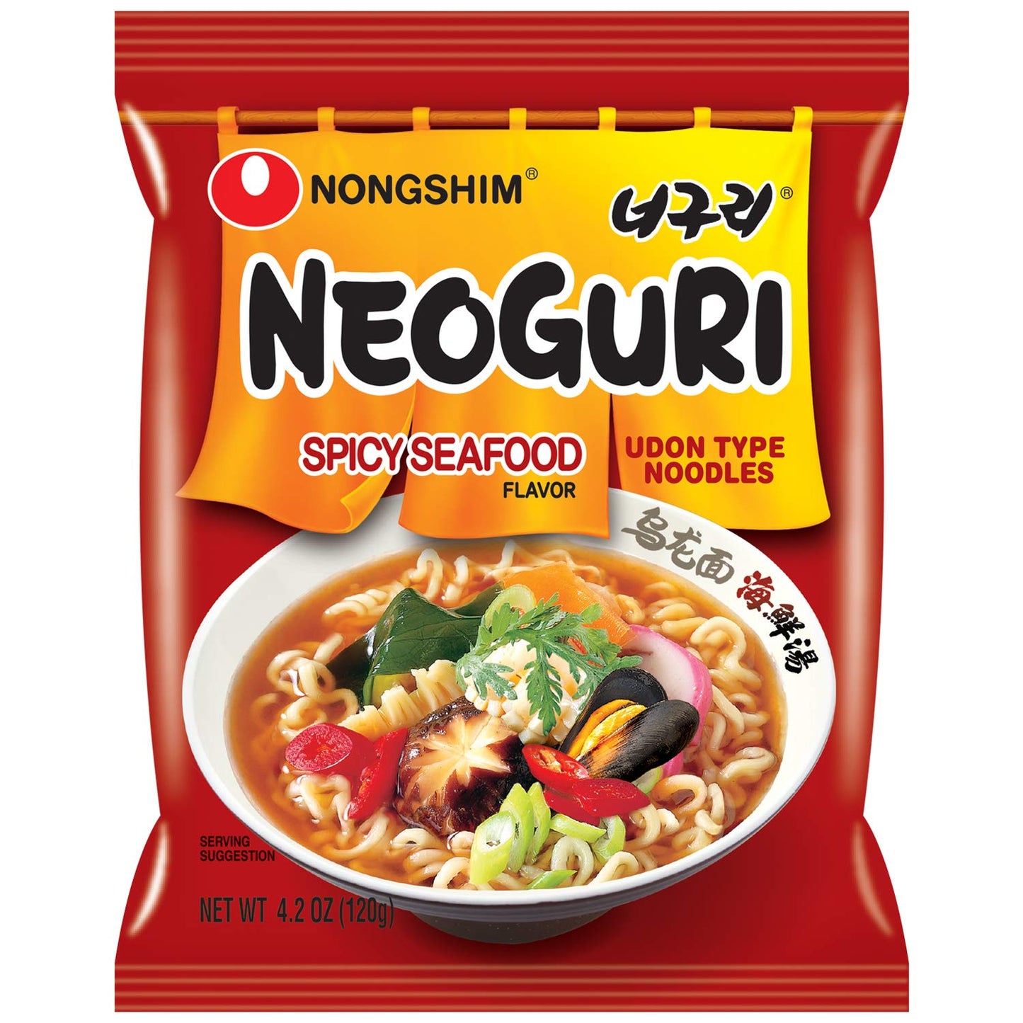 Nongshim Neoguri Spicy Seafood Ramen Noodle Soup, 10 Pack, 4.2 Ounce, Microwaveable Instant Noodle Cup
