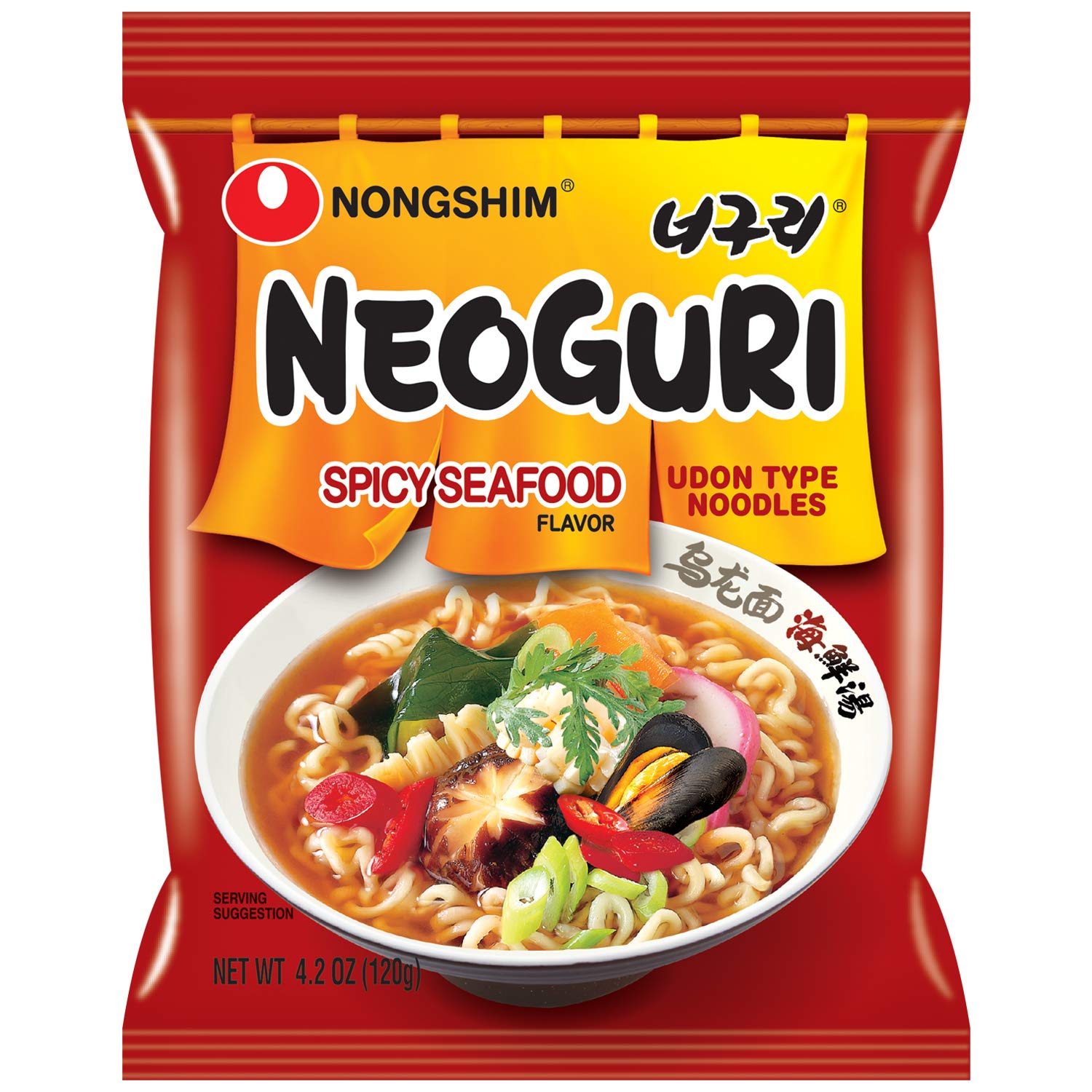 Nongshim Neoguri Spicy Seafood Udon-Style Noodle Soup, 4.2 Ounce (Pack of 16)