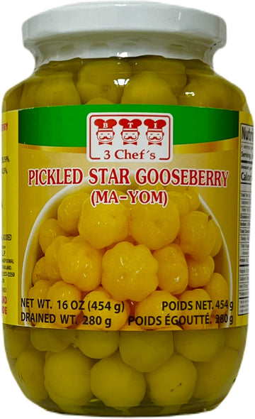 3 Chef's Pickled Star Gooseberry (Ma-Yom), with pits,16 oz