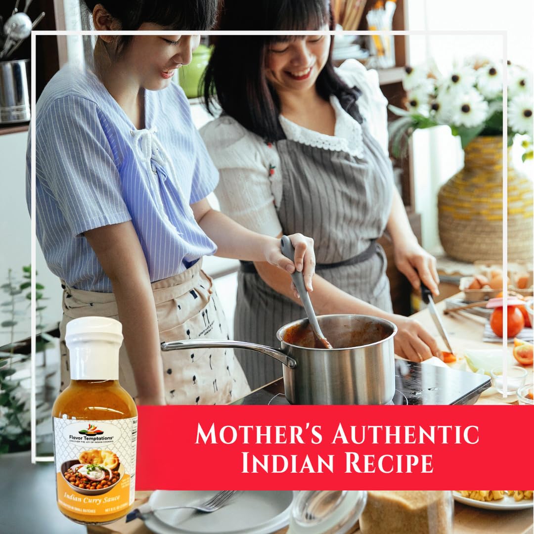Indian Curry Simmer Sauce By Flavor Temptations | Organic Spices, Vegan, Gluten-Free, Low Sodium (8 Fl Oz Glass Bottle)
