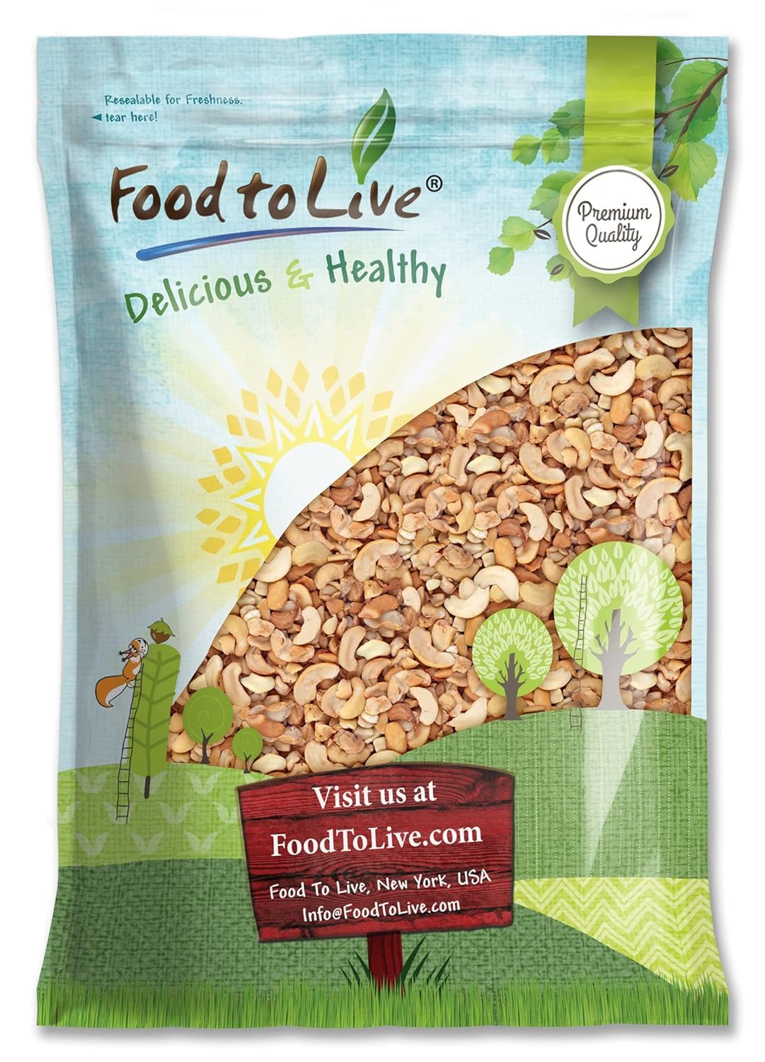 Food to Live Dry Roasted Cashew Halves and Pieces, Unsalted, Keto, 8 Pound