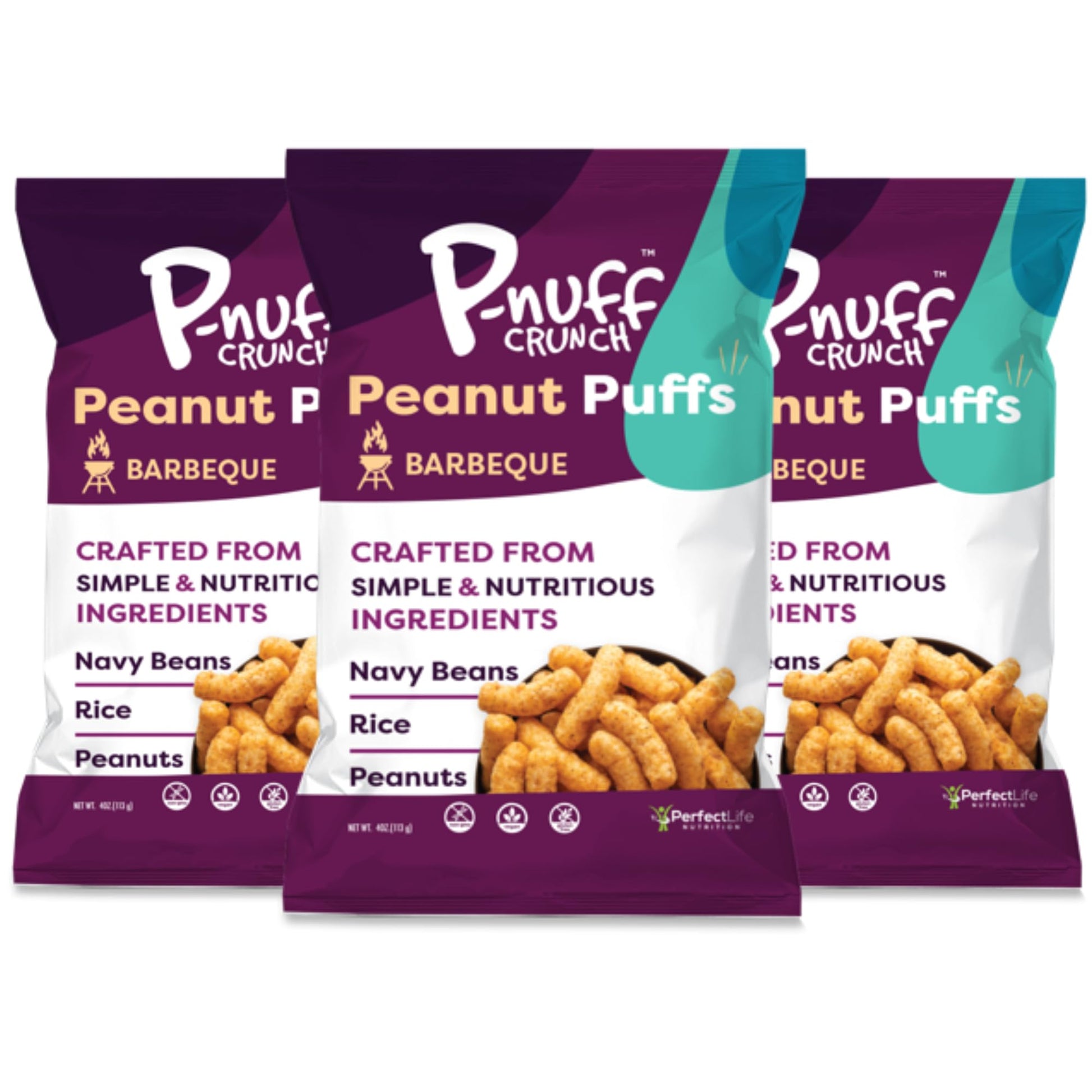 P-Nuff Peanut Butter Puffs - Healthy Vegan Snacks, Low Calorie, High Protein, 4 Oz (Pack of 3)