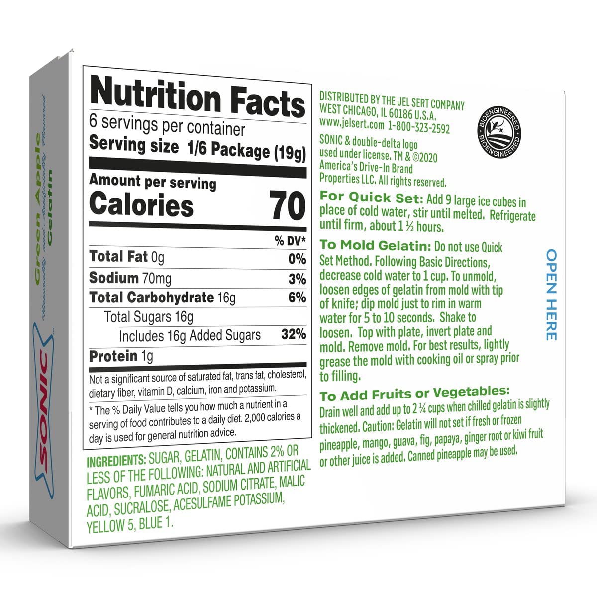 Sonic Gelatin Mix, Green Apple, 3.94 Oz (Pack Of 6)