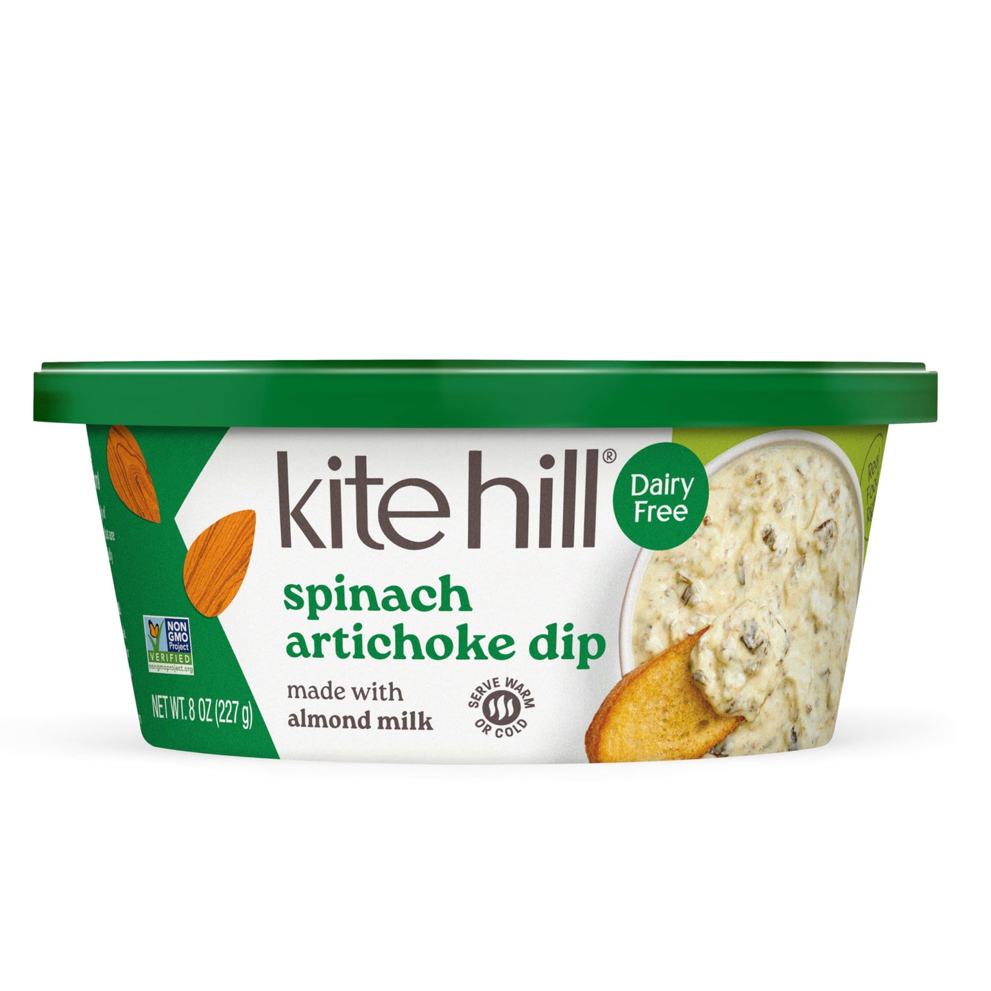 Kite Hill Spinach Artichoke Almond Milk Dip, 8 Ounces, Dairy Free, Gluten Free, Non-GMO, Vegan