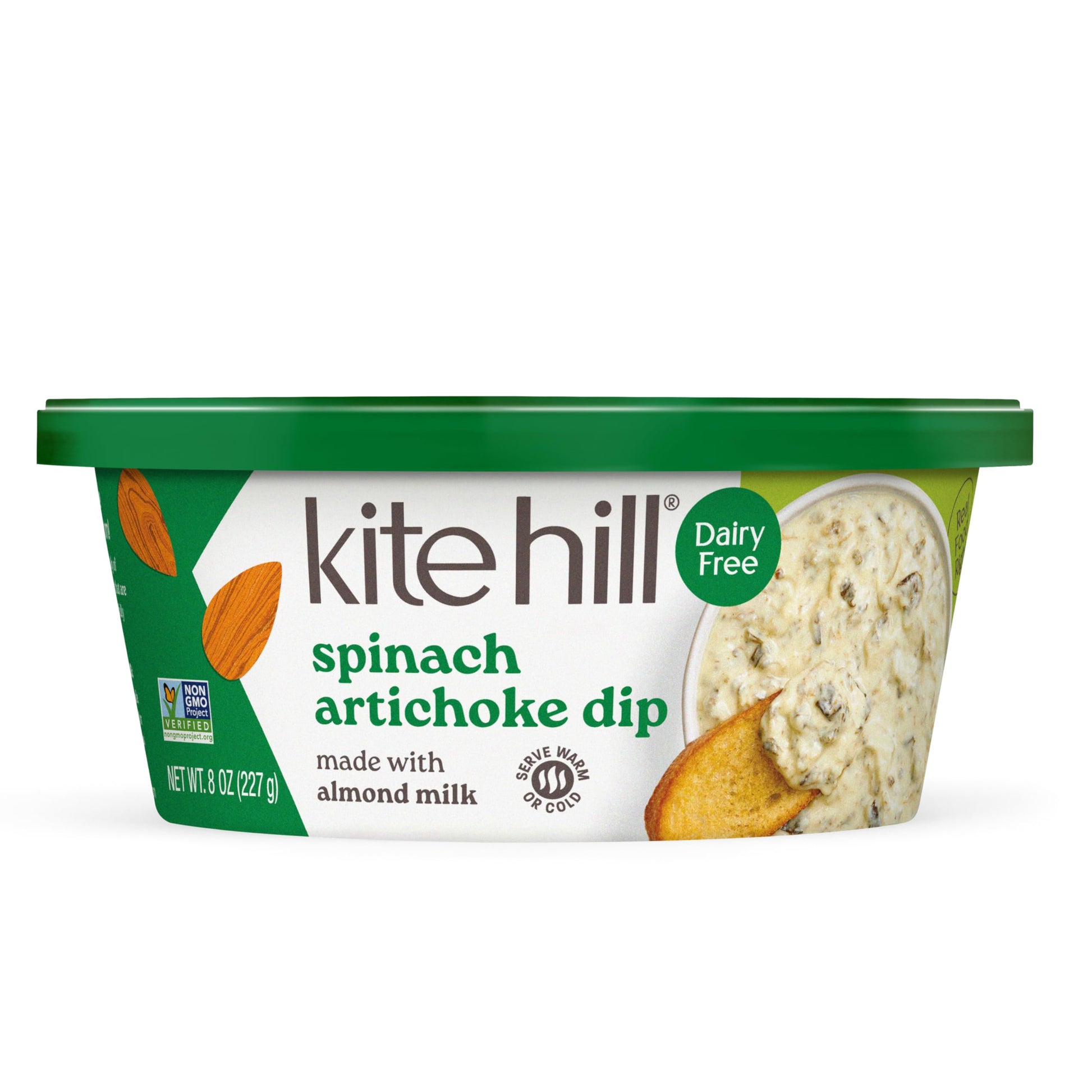 Kite Hill Spinach Artichoke Almond Milk Dip, 8 Ounces, Dairy Free, Gluten Free, Non-GMO, Vegan