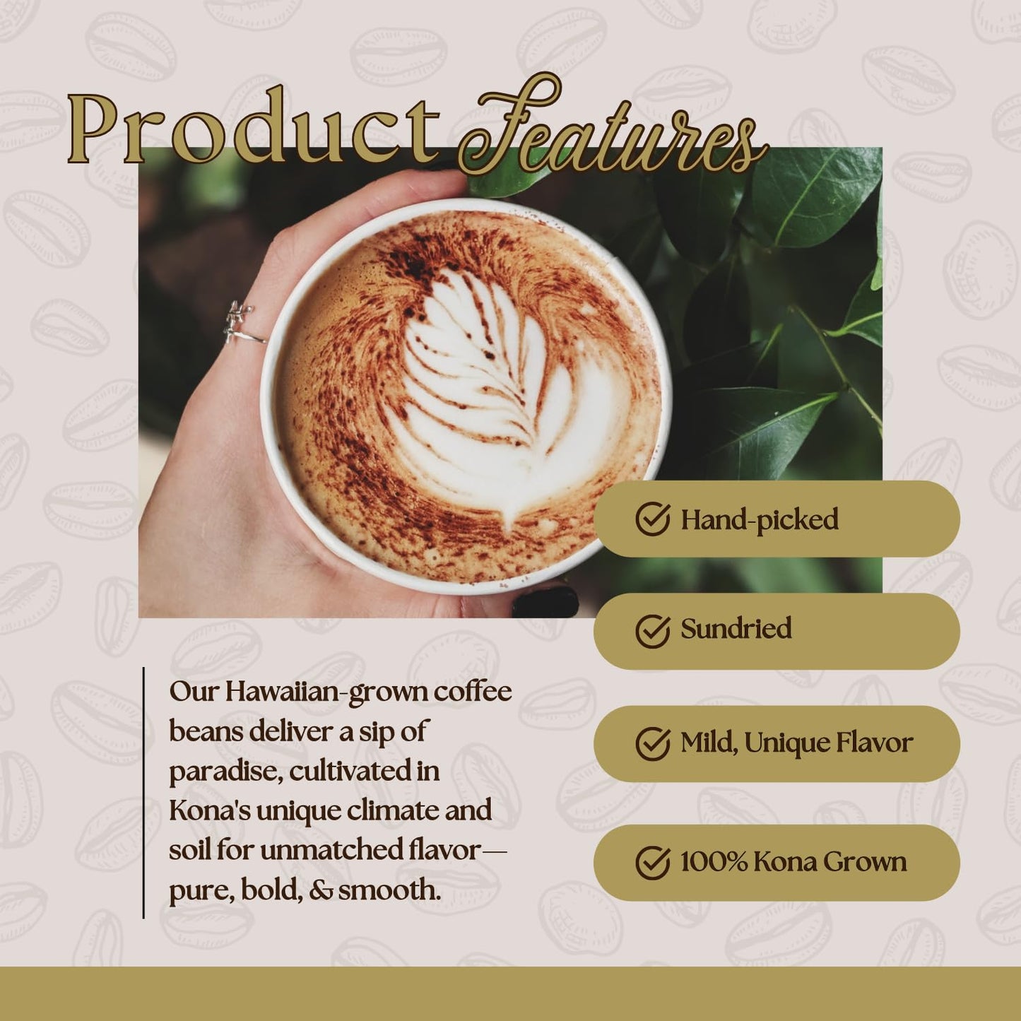 Hualalai Estate Kona Coffee - 100% Peaberry, Medium Dark Roast, Pesticide-Free, 7 oz