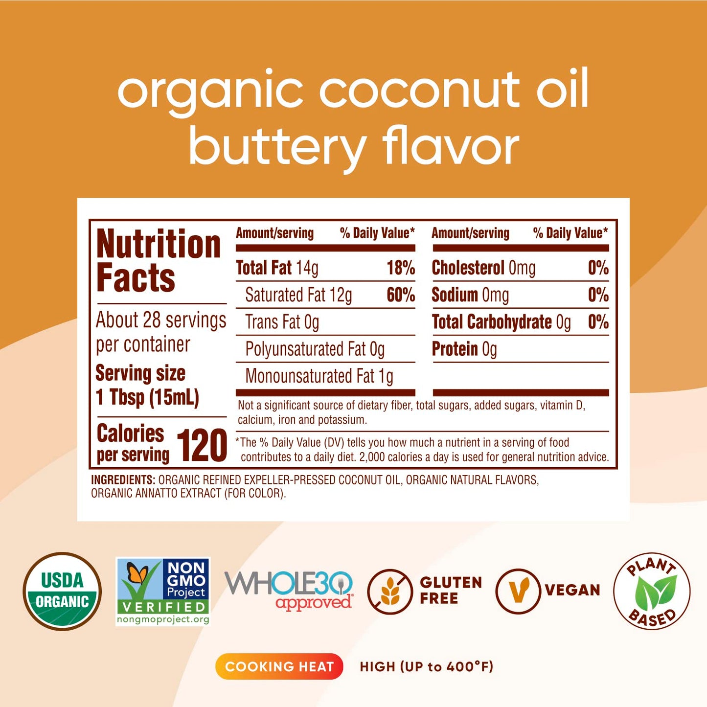 Nutiva Organic Coconut Oil with Non-Dairy Butter Flavor, 14 Ounce (Pack of 2), USDA Organic, Non-GMO, Whole 30 Approved, Vegan &