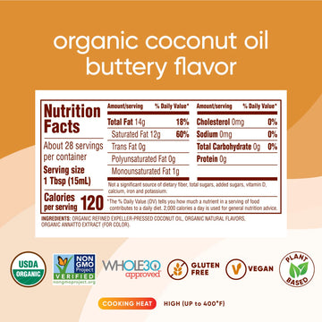 Nutiva Organic Coconut Oil with Non-Dairy Butter Flavor, 14 Ounce (Pack of 2), USDA Organic, Non-GMO, Whole 30 Approved, Vegan &