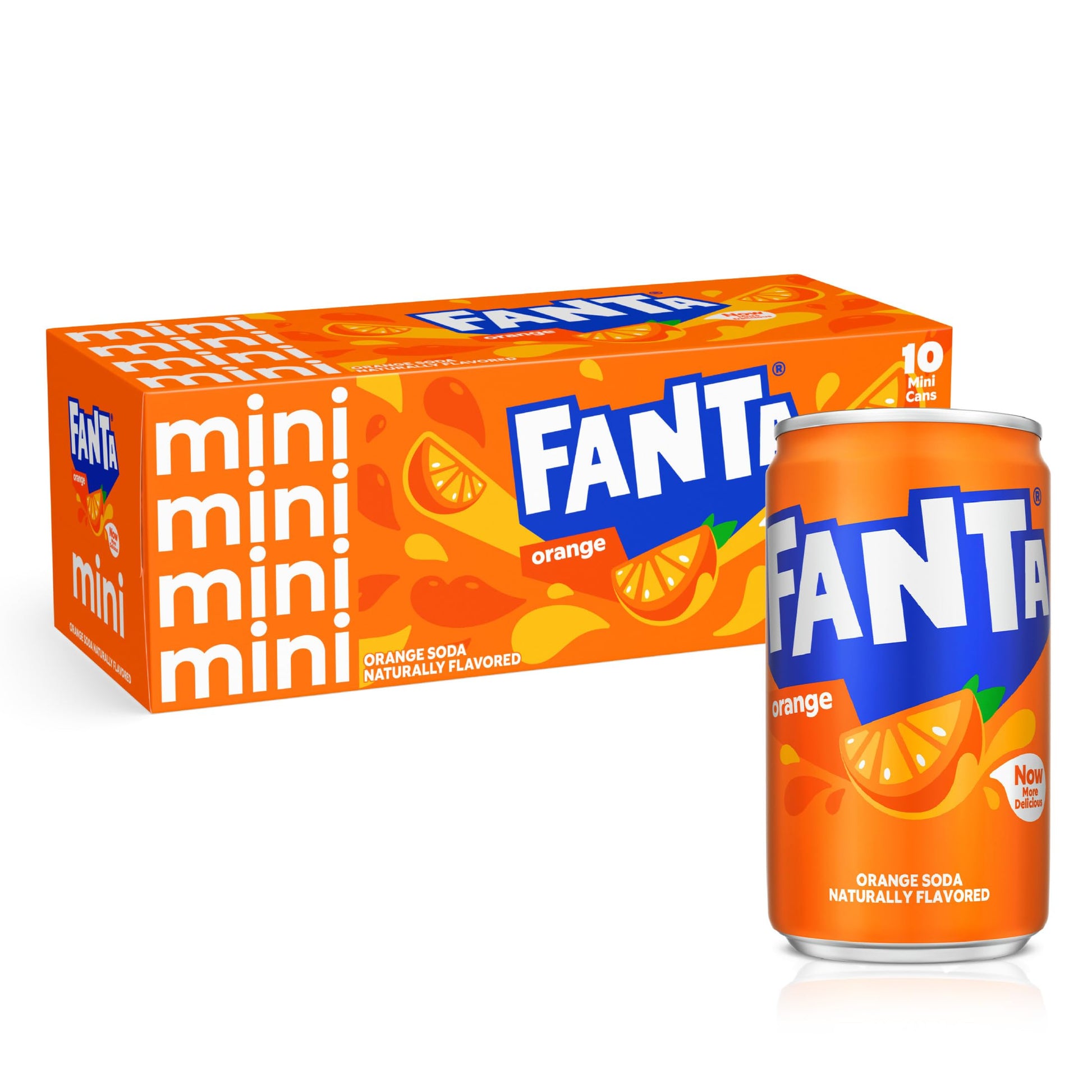 Fanta Orange Soda Can, Pack of 10, 7.5 fl oz Each, Refreshing Carbonated Beverage
