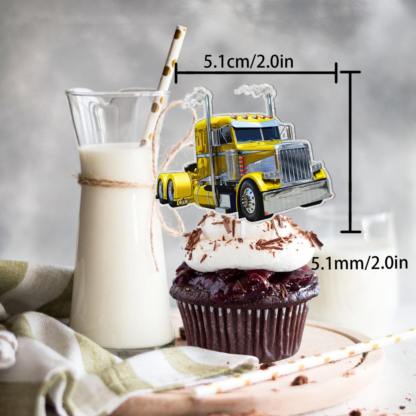 18Pcs Glitter Truck Car Dessert Cupcake Topper Transportation Vehicle Theme Decor Supplies Baby Shower Boy Girl Happy Birthday P