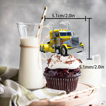 18Pcs Glitter Truck Car Dessert Cupcake Topper Transportation Vehicle Theme Decor Supplies Baby Shower Boy Girl Happy Birthday P