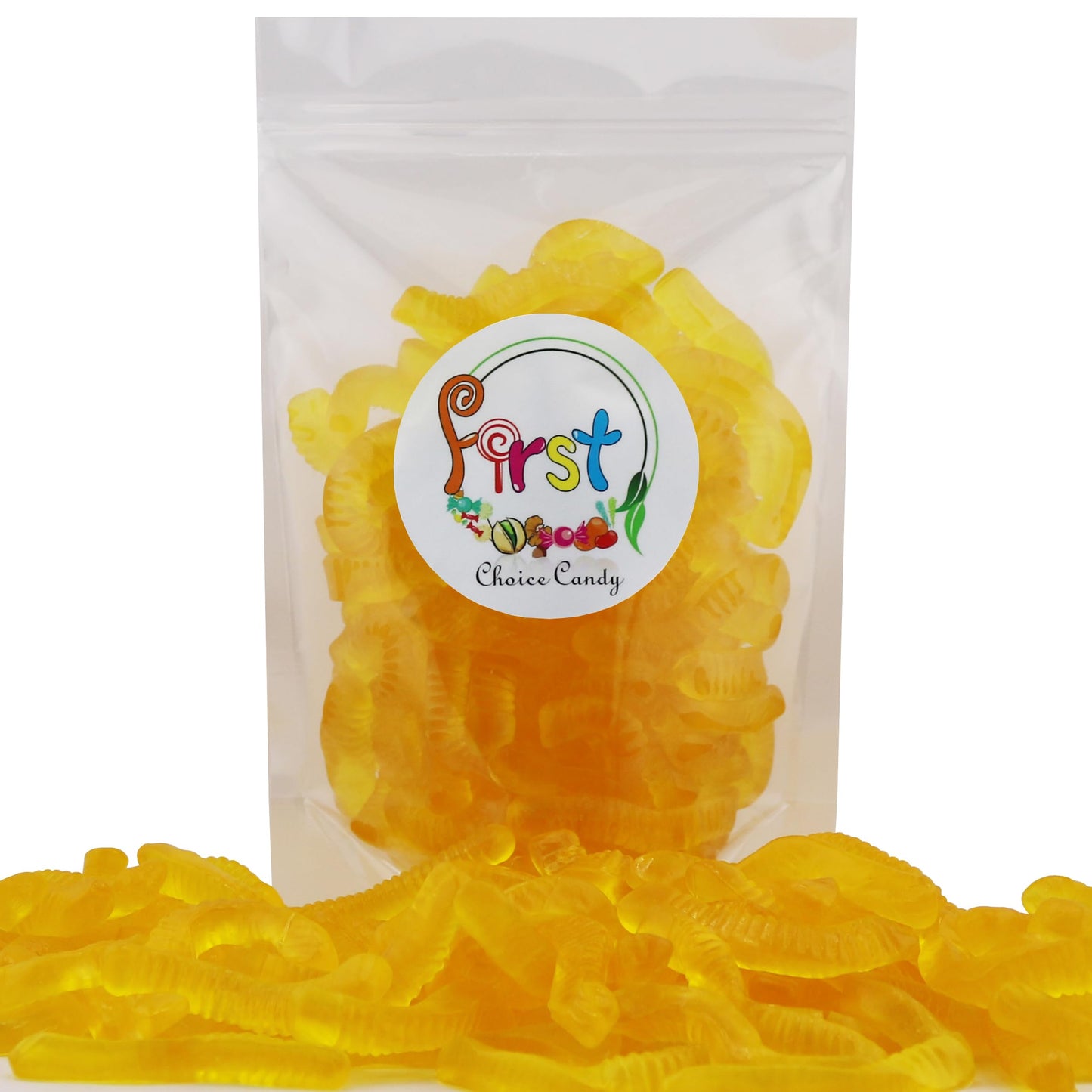 Firstchoicecandy Sweet & Sour Gummy Worms, Multi Flavors And Solid Colors (2 Pound, Yellow Pineapple)