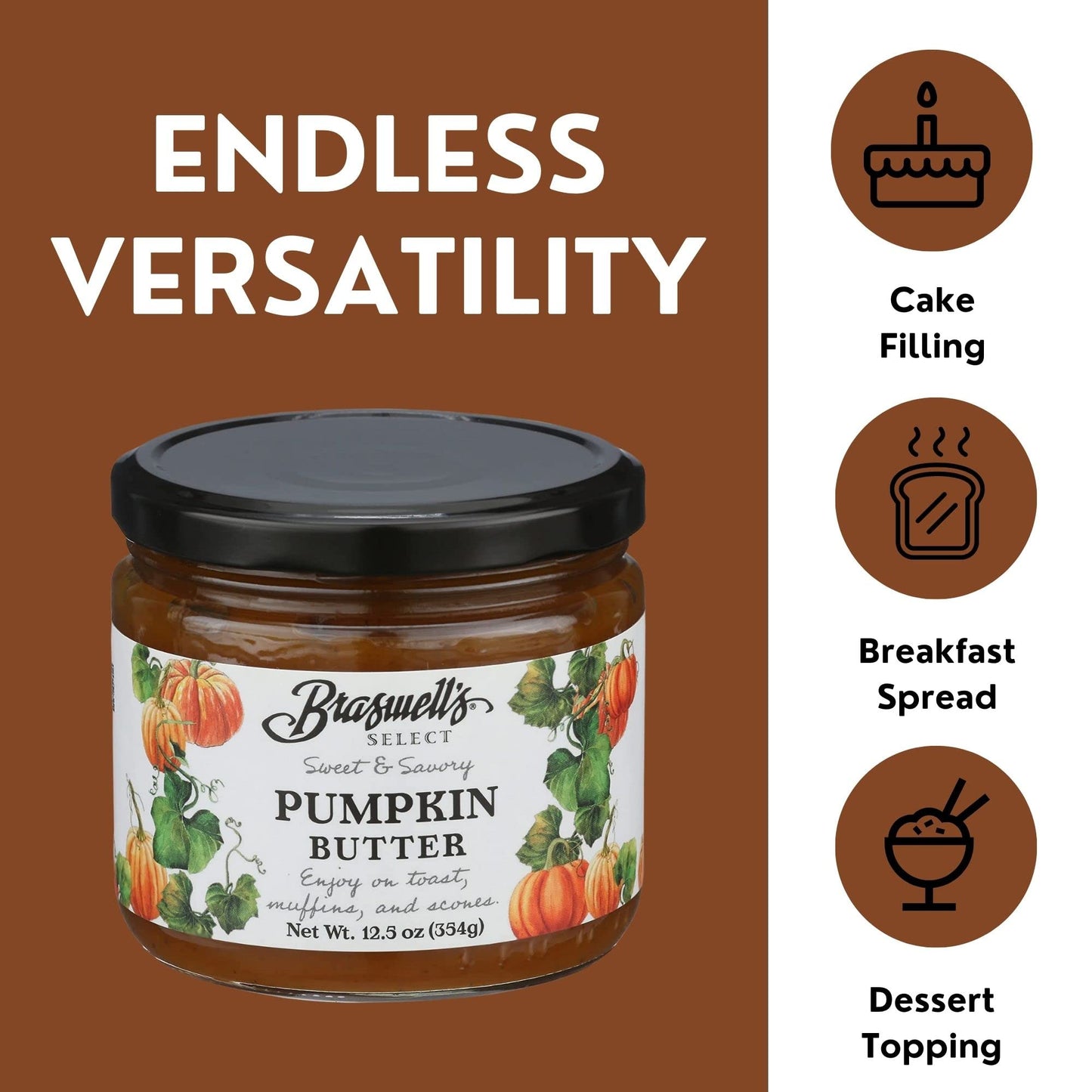 Braswells Pumpkin Butter, 12.5 OZ, Sweet Pumpkin Spread, Perfect for Baking and Spreading