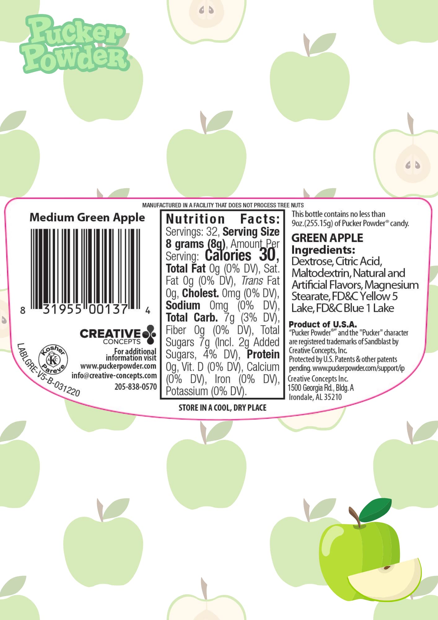 Pucker Powder Sour Green Apple 9.5 Oz: 1 Ct