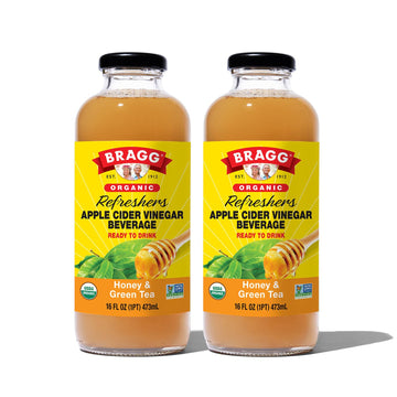 Bragg Organic Apple Cider Vinegar Beverage, Honey Green Tea, 16 Fl Oz, 2 Pack