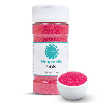 OCreme Nonpareils Sprinkles - 4oz Pink Non Pareil Sprinkles - Colorful Sprinkles for Cake Decorating - Kosher Sprinkles for Ice 