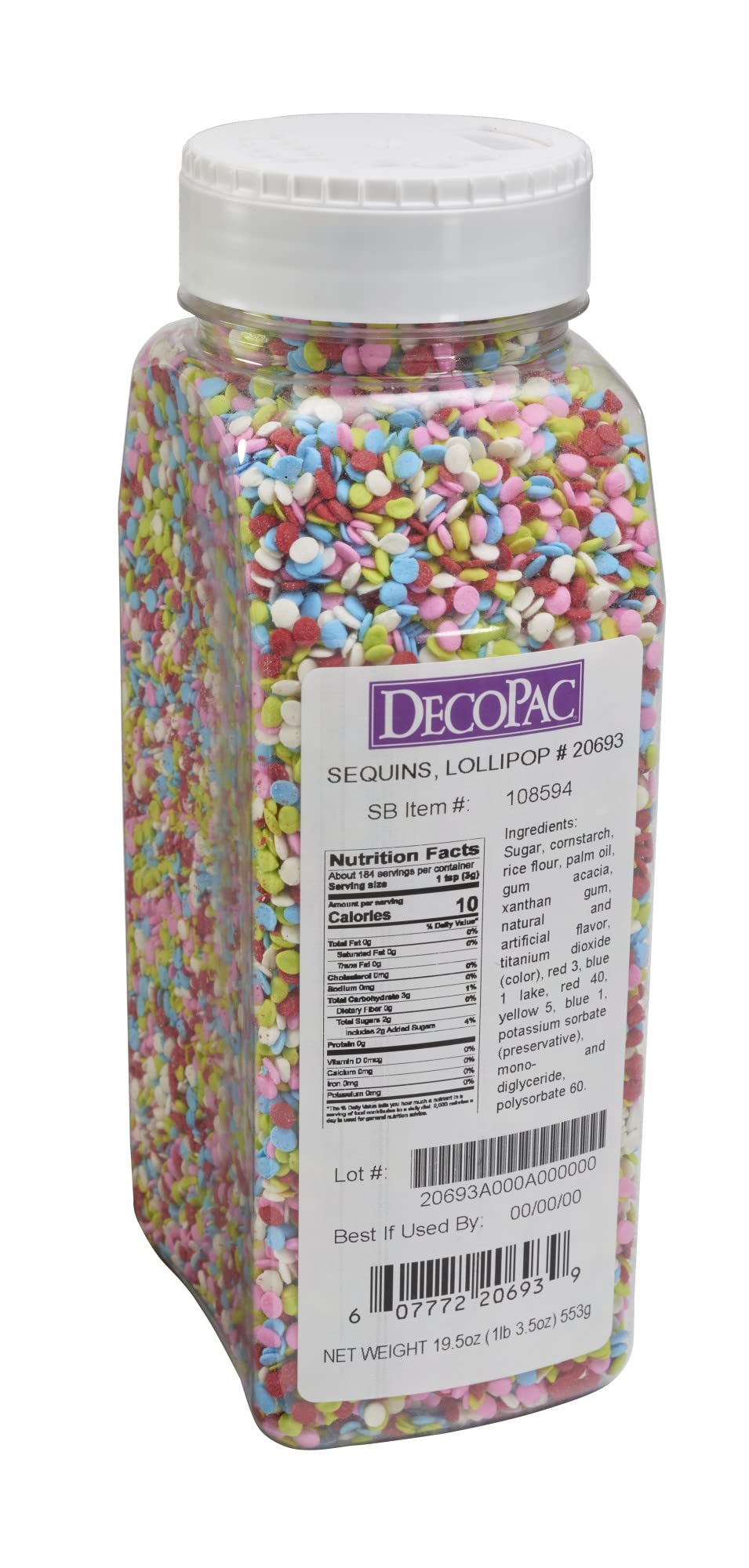 Decopac Quins Fancy Sprinkles, 19.5Oz, Candy Sprinkles In Handheld Container, Edible Sprinkles For Celebration Cakes, Cupcakes, Cookies - Lollipop Confetti Quins