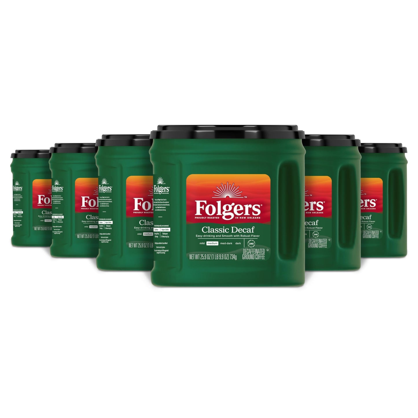 Folgers Classic Decaf Medium Roast Ground Coffee, 25.9 Ounces (Pack Of 6)