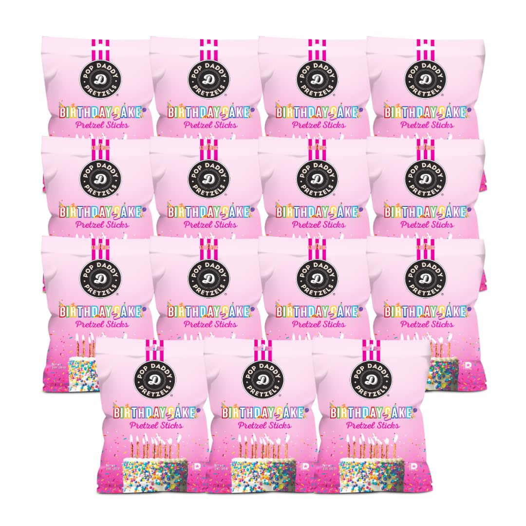 Pop Daddy Flavored Pretzels Sticks, Birthday Cake Flavor, 3Oz Healthy Gourmet Pretzels Snacks, 15 Pack