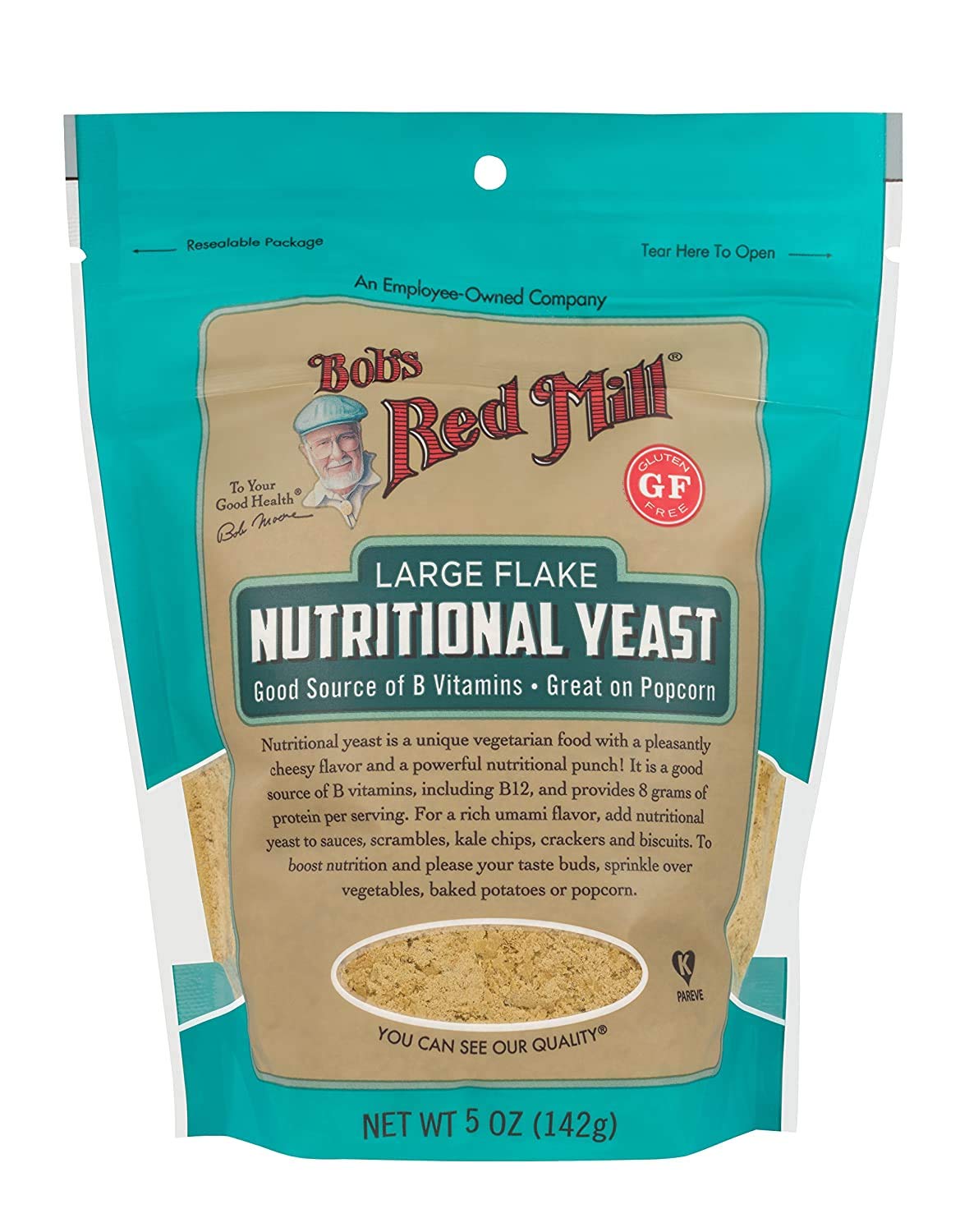 Bobs Red Mill Gluten Free Large Flake Nutritional Yeast, Resealable Stand up Bag, 5 OZ (pack of 6)