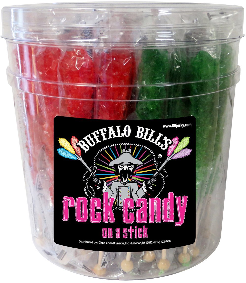 Buffalo Bills Christmas Rock Candy On A Stick (36-Ct Tub Green And Red Rock Candy Crystal Sticks)