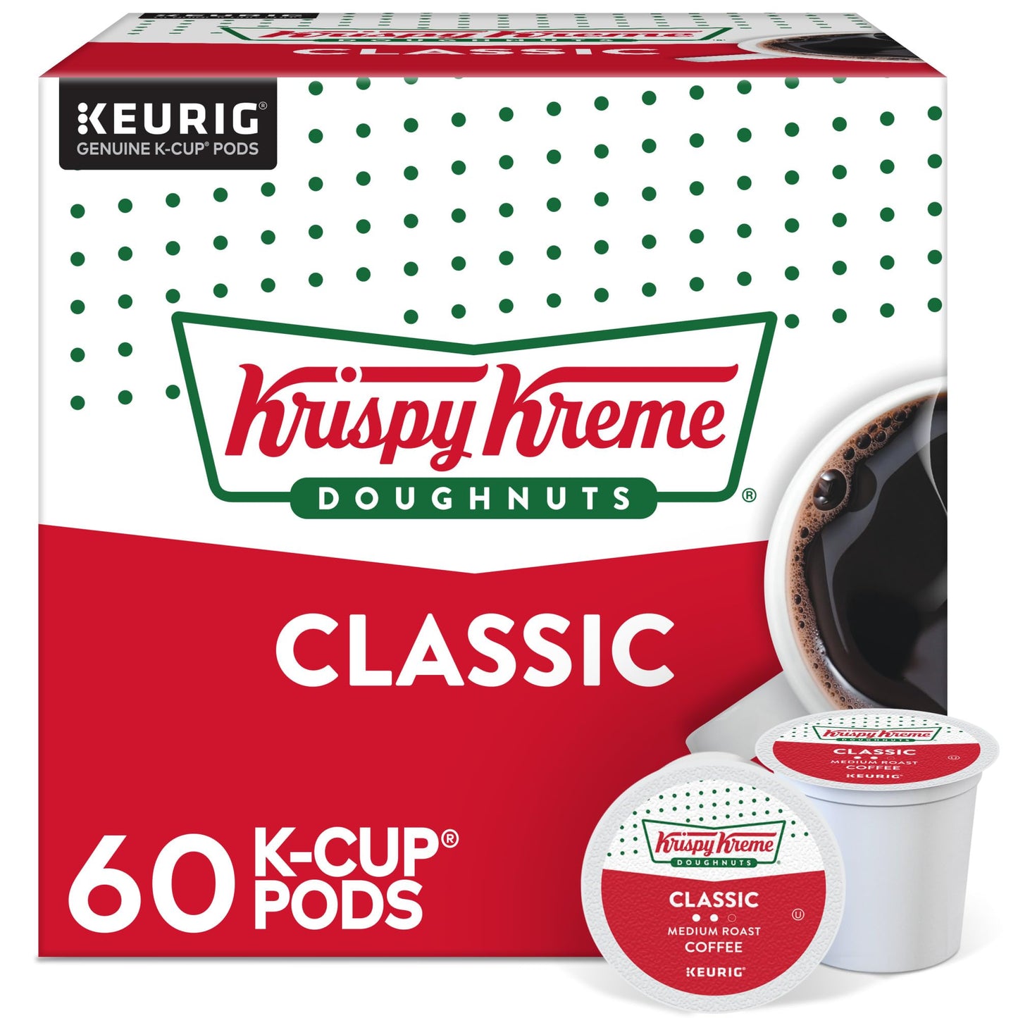Krispy Kreme Classic Keurig Single-Serve K-Cup Pods, Medium Roast Coffee, 60 Count (6 Packs of 10)