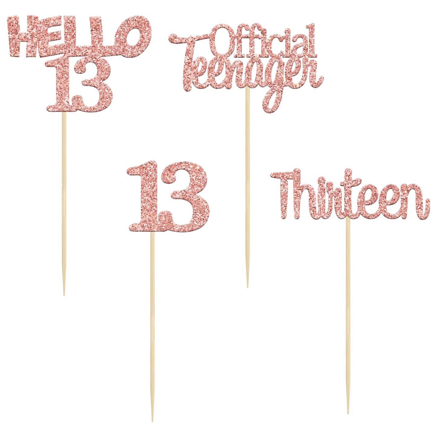 Gyufise 24 Pack Glitter 13Th Birthday Cupcake Toppers Hello 13 Thirteen Cake Toppers Official Teenager Cupcake Picks 13Th Birthd
