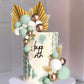 Flower Cake Topper Gold Palm Leaves Balls Cake Decoration For Baby Shower Birthday Party (Babysbreath Flower)