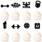 Ercadio 24 Pack Gym Workout Cupcake Toppers Glitter Biceps Dumbbells Kettlebells Abodominal Stay Strong Bodybuilding Cupcake Pic