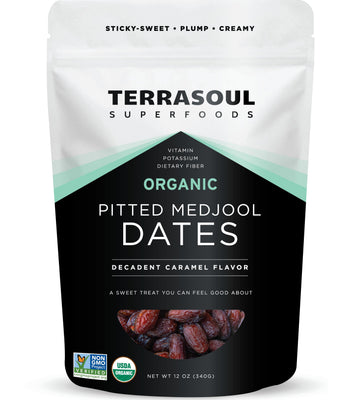 Terrasoul Superfoods Organic Pitted Medjool Dates  12oz - Pits Removed | Soft Chewy Texture | Sweet Caramel Taste