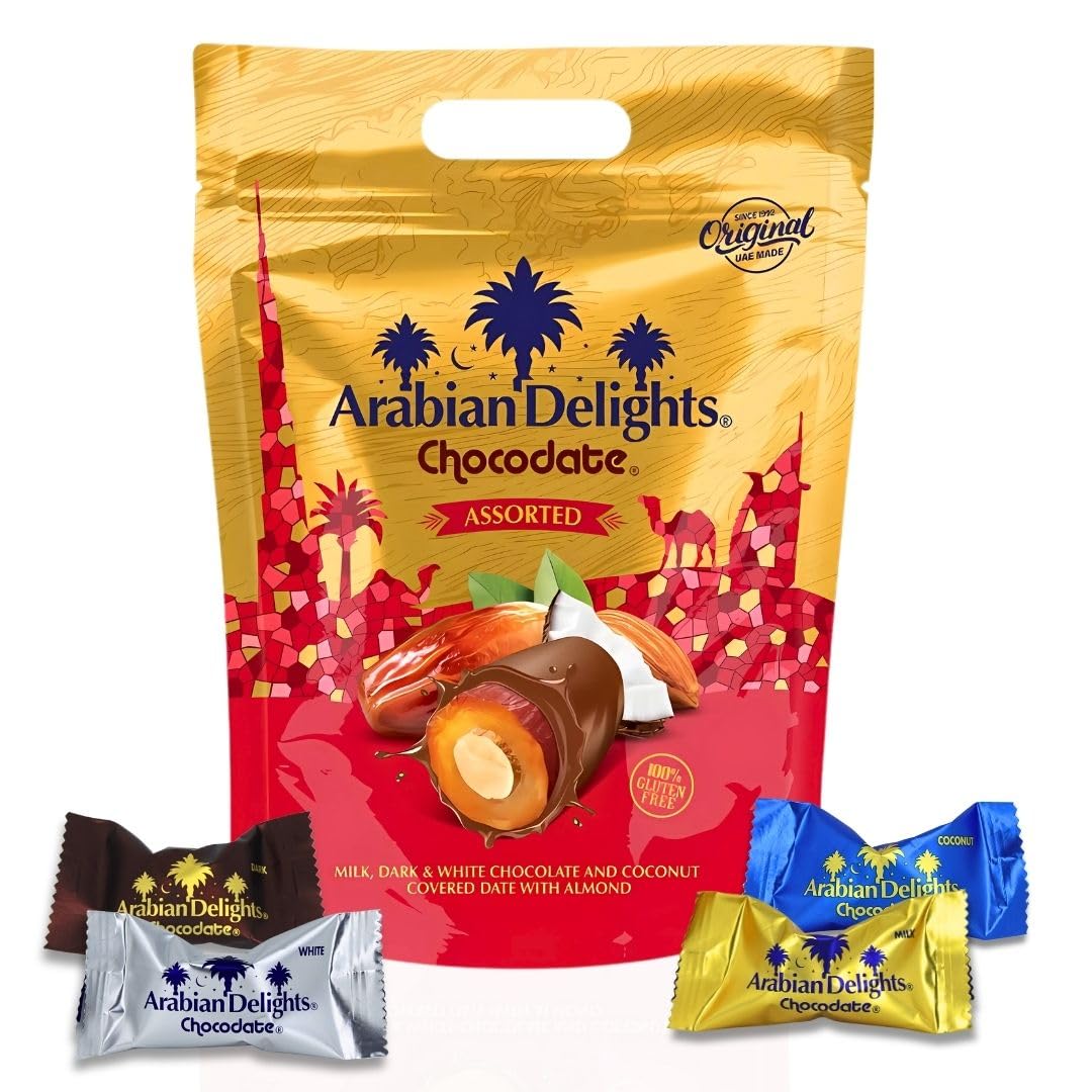Intense Delish Arabian Delights Chocodate Assorted Pouch 460 GMS - Variety of Milk, Dark, White & Coconut Flaked Chocolates Cove