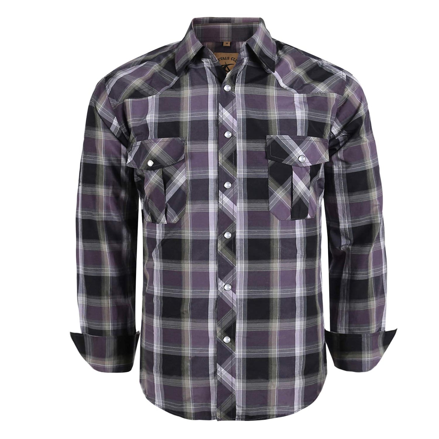 Coevals Club Mens Western Cowboy Long Sleeve Pearl Snap Casual Plaid Work Shirts (Purple Black 1 2Xl)