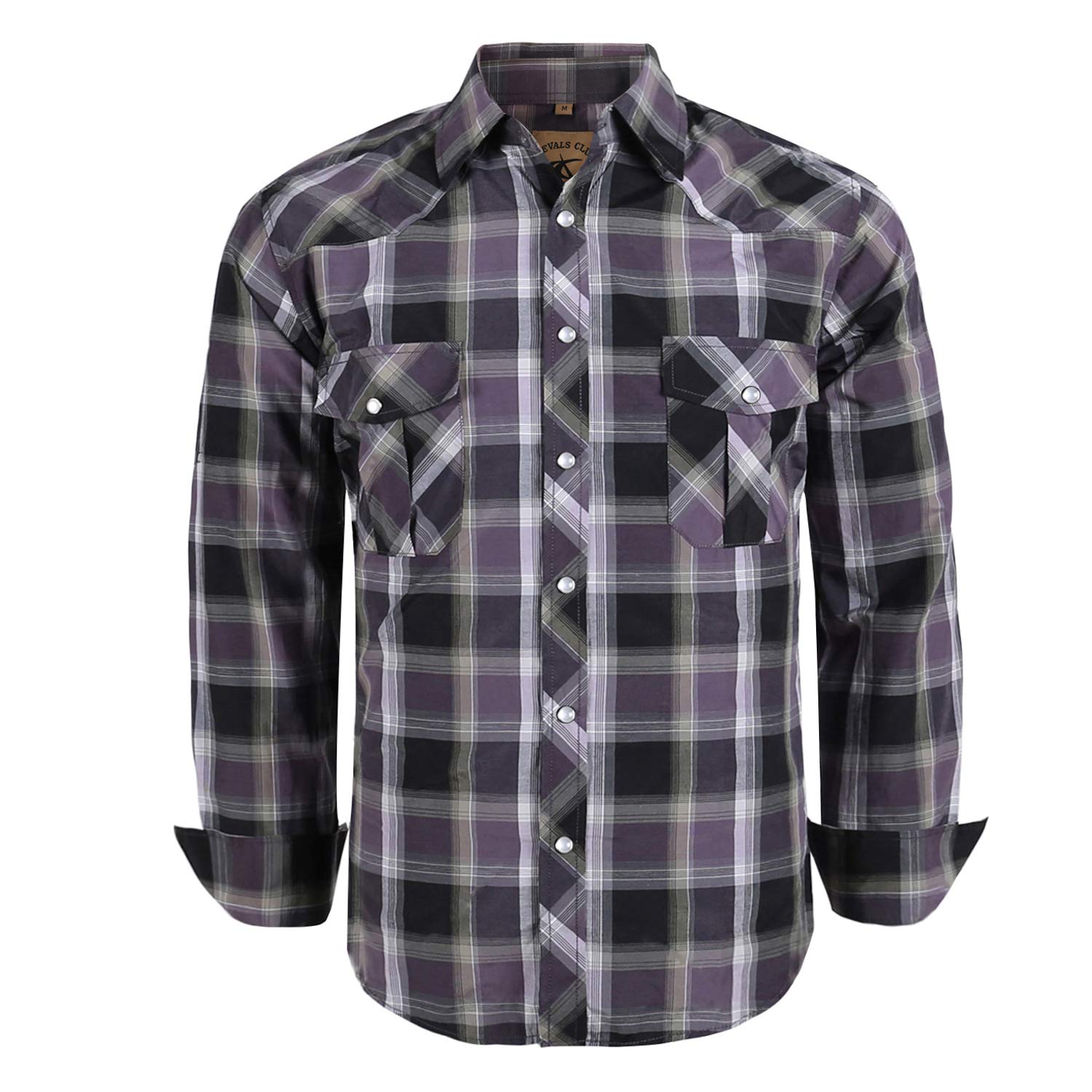 Coevals Club Mens Western Cowboy Long Sleeve Pearl Snap Casual Plaid Work Shirts (Purple Black 1 2Xl)