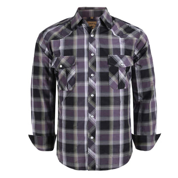 Coevals Club Mens Western Cowboy Long Sleeve Pearl Snap Casual Plaid Work Shirts (Purple Black 1 2Xl)