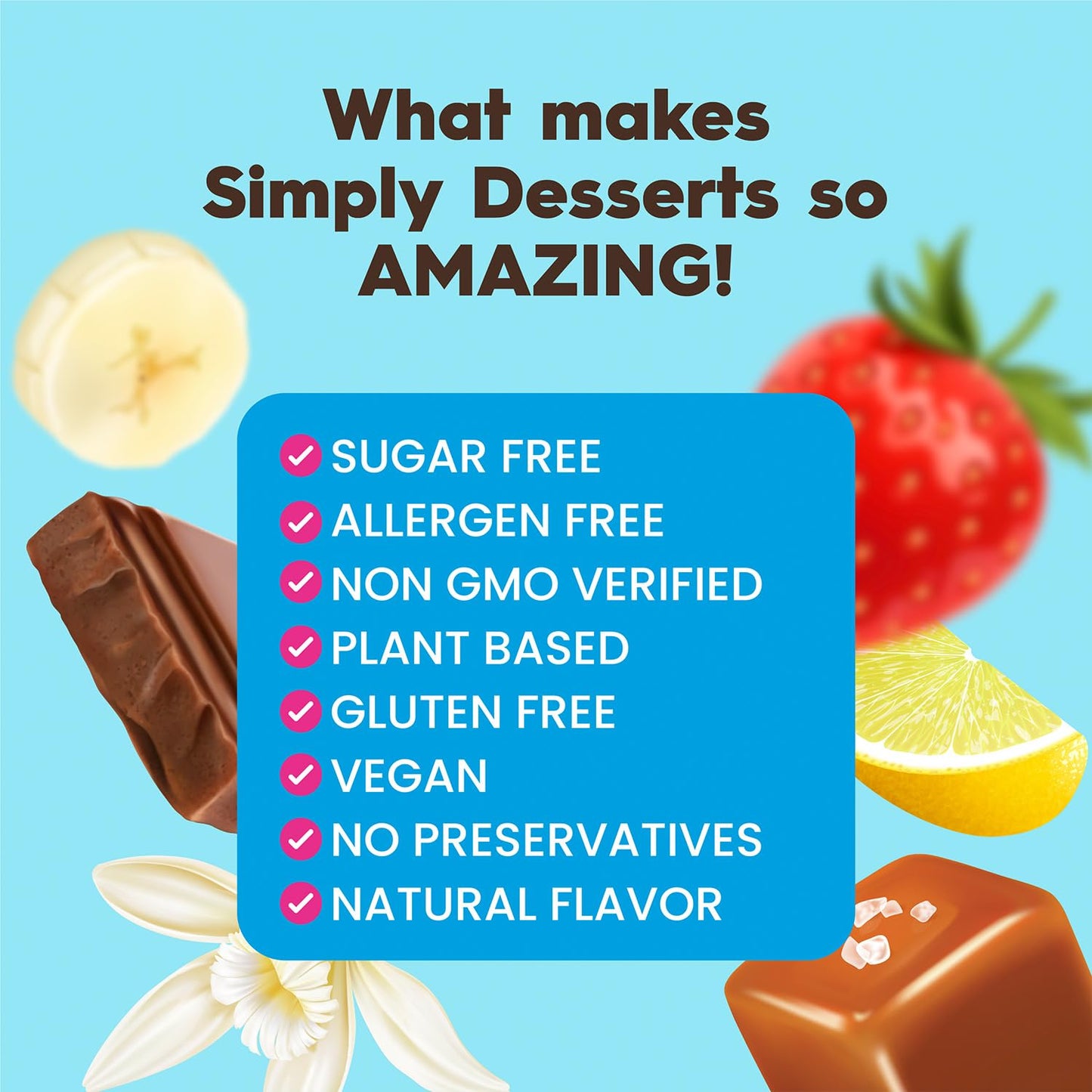 Simply Desserts Strawberry  Chocolate  Vanilla  Banana  Salted Caramel  Lemon Instant Pudding  Sugar-Free  Variety 6-Pack - Healthy Dessert  Keto Snacks  Vegan & Diabetic-Friendly  Kosher  1.7 Oz Ea