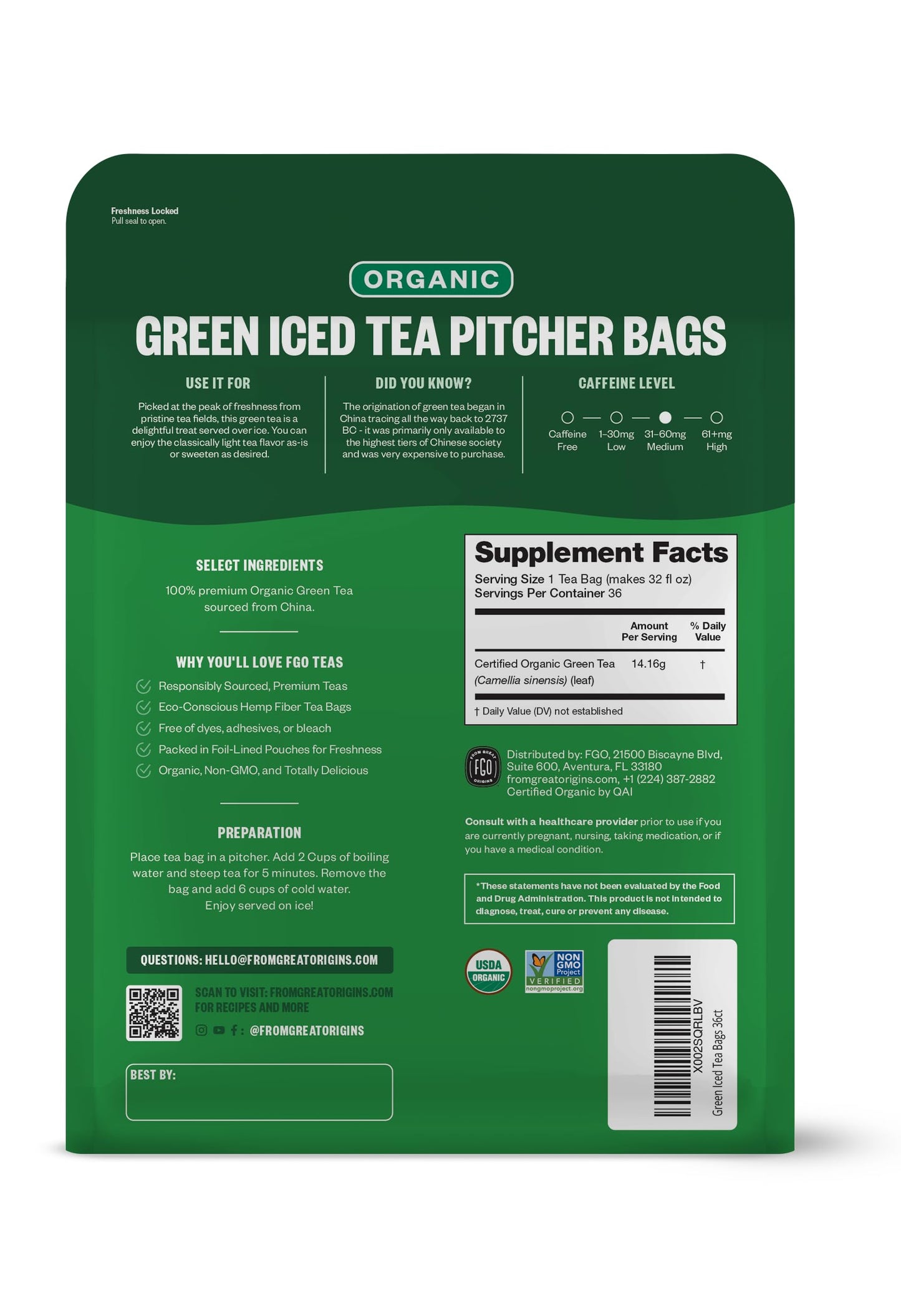 Fgo Organic Matcha Green Tea Powder, Japanese Culinary Grade For Cooking, Baking, And Smoothies, 4 Ounce Resealable Bag, Packagi