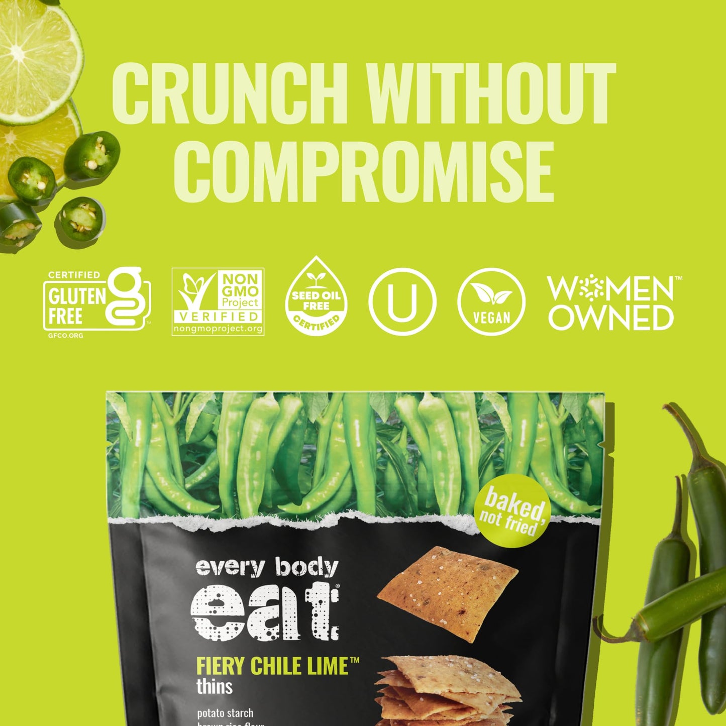 Every Body Eat Snack Thins, Fiery Chile Lime, Vegan, Gluten Free, 4 Ounce (Pack of 2)