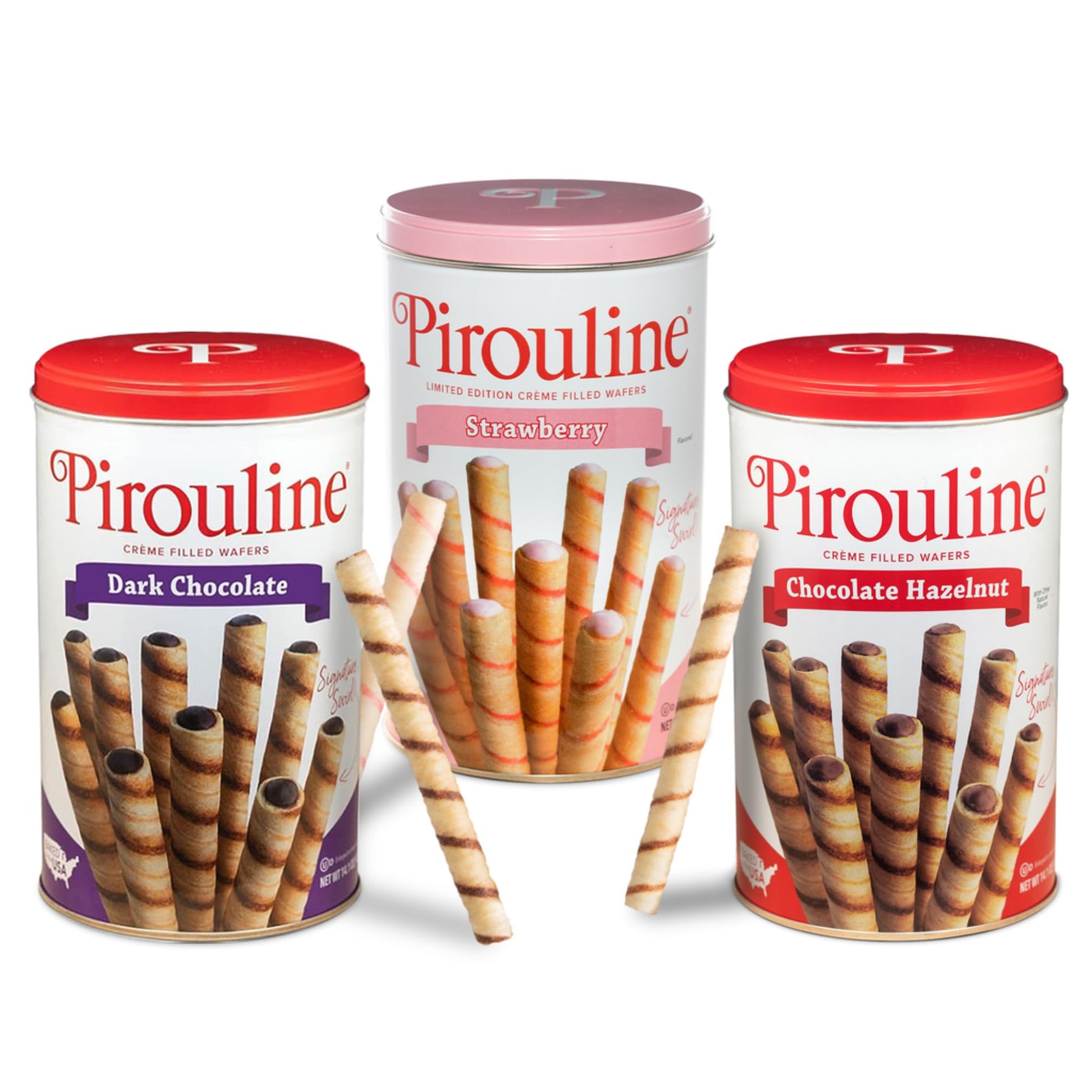 Pirouline Rolled Wafers - Best Flavor Mix - Chocolate Hazelnut, Dark Chocolate, and Strawberry - Rolled Wafer Cookies for Coffee